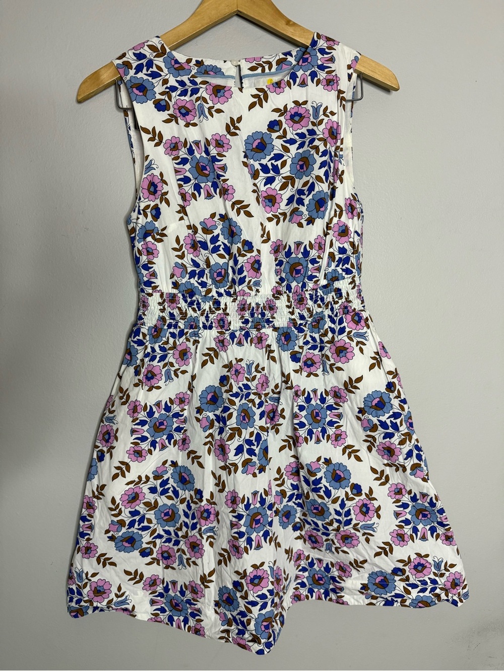 Boden Women’s 6 Dress Floral Sleeveless White w/ Blue & Pink Flowers Short